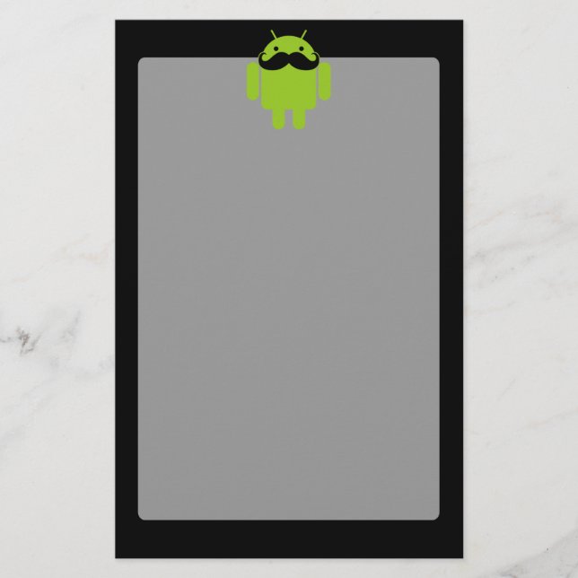 Android Robot Mustache Style auf schwarz Briefpapier (Vorderseite)
