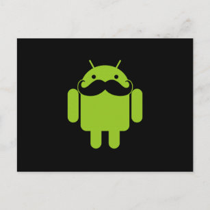 Android Robot Mustache Style auf schwarz Postkarte