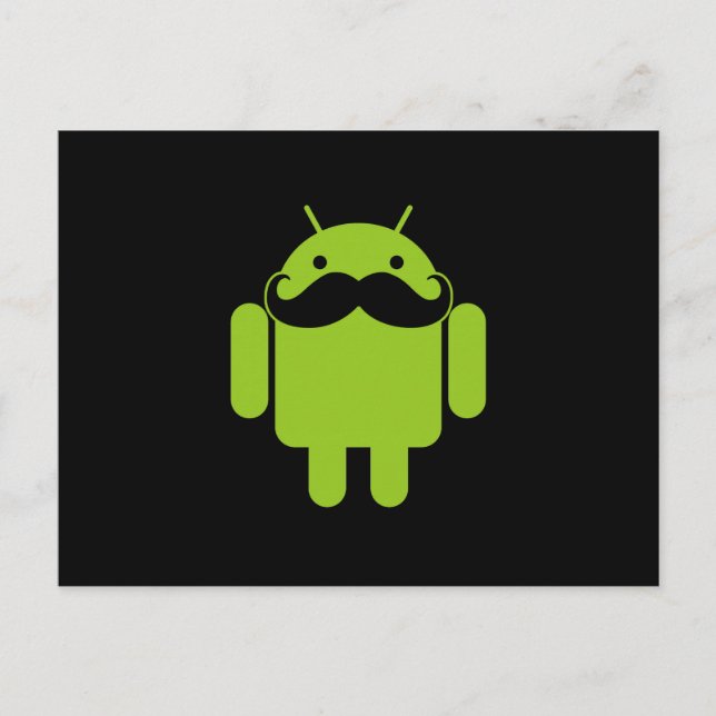Android Robot Mustache Style auf schwarz Postkarte (Vorderseite)