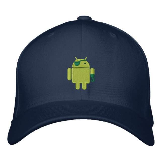 Android Robot Pirate Embroidery Bestickte Kappe (Vorderseite)