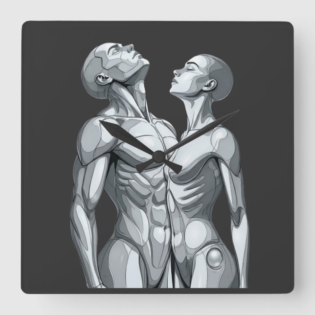 Android Union: Cyborg Couple Square Wall Clock Quadratische Wanduhr (Vorderseite)