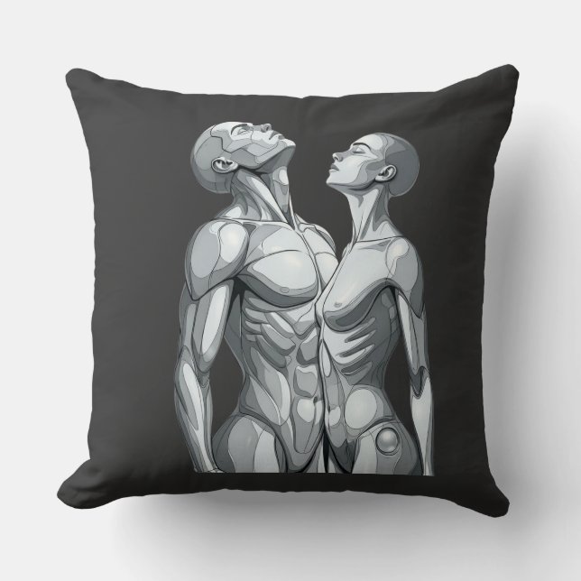 Android Union: Cyborg Couple Throw Pillow Kissen (Vorderseite)