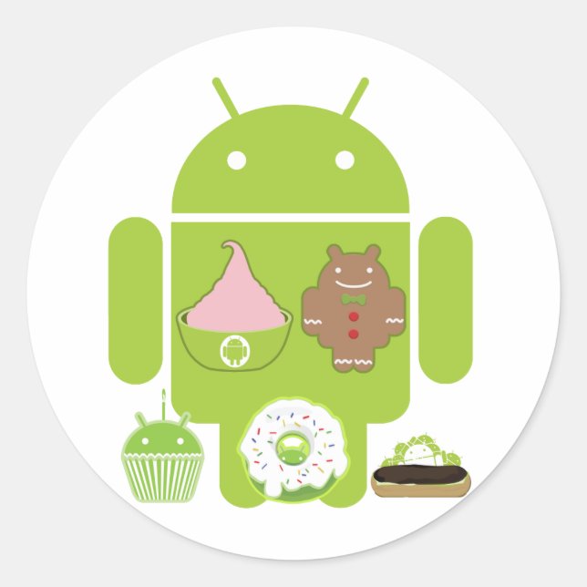 Android-Versionen Runder Aufkleber (Vorderseite)