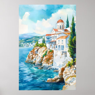 Andros Aquarell Vintage Reiseposter Ski Poster