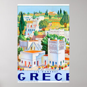 Andros Greece Vintage Travel Poster wiederhergeste