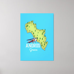 Andros Griechisch Map Illustriertes Reiseplakat Leinwanddruck