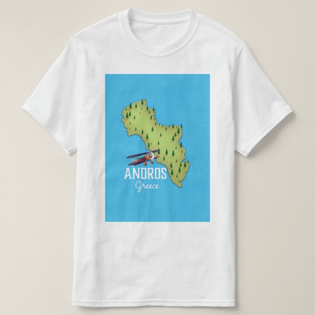 Andros Griechisch Map Illustriertes Reiseplakat T-Shirt (Design vorne)