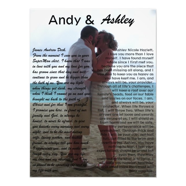 Andy & Ashley, Hochzeitspic mit Gelübden Fotodruck (Vorne)