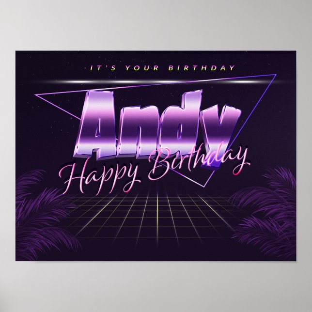 Andy Name Vorname lila retro Poster Geburtstag (Vorne)