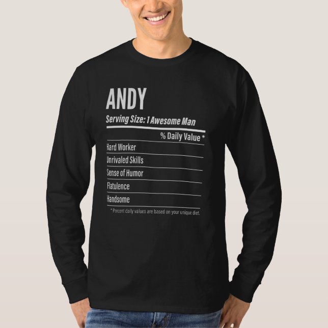 Andy Serving Size Nutrition Label Calories T-Shirt (Vorderseite)