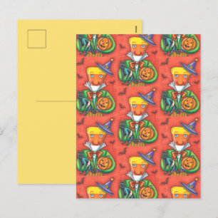ANDY THE CANDY CORN MAN, BLACK CAT & JACK Colorful Feiertagspostkarte