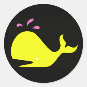 Andy Whale Singletons_gelb, rosa auf schwarz Runder Aufkleber