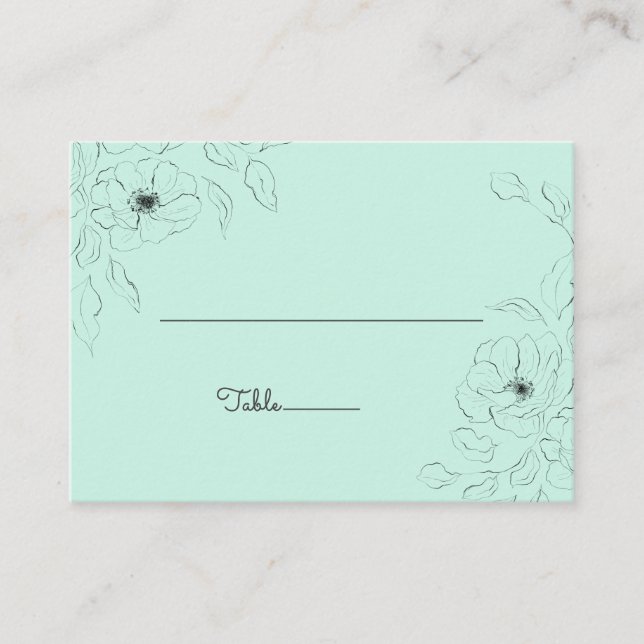 Anemone auf blassminz Hintergrund flache Platzkart Platzkarte (Vorderseite)