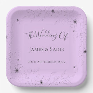 Anemone auf Light Lilac 9" Square Paper Plate Pappteller