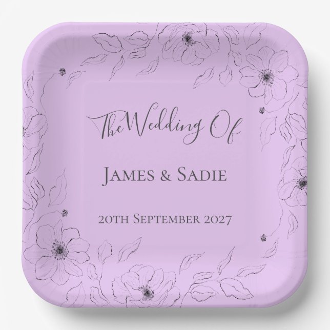 Anemone auf Light Lilac 9" Square Paper Plate Pappteller (Vorderseite)