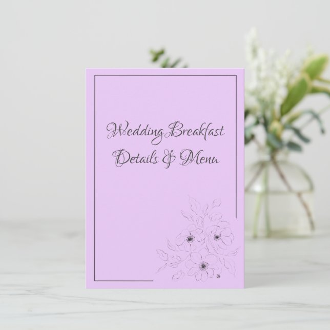 Anemone auf Lilac Wedding Breakfast Enclosure Card Begleitkarte (Stehend Vorderseite)