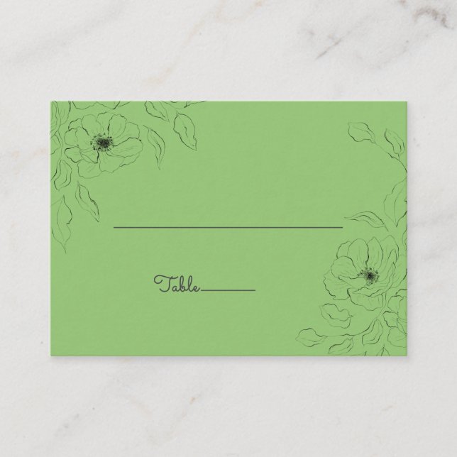 Anemone auf Pistachio Hintergrund Flat Platzkarte~ Platzkarte (Vorderseite)
