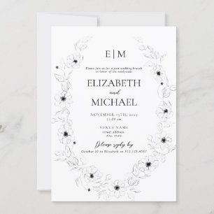Anemone Black & White Floral Monogram Post Wedding Einladung
