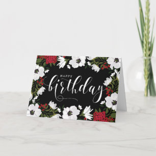 Anemone Blooms   White & Red Happy Birthday Card Karte