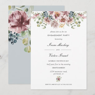 Anemone Blue Gray Botanic Engagement Party Einladung