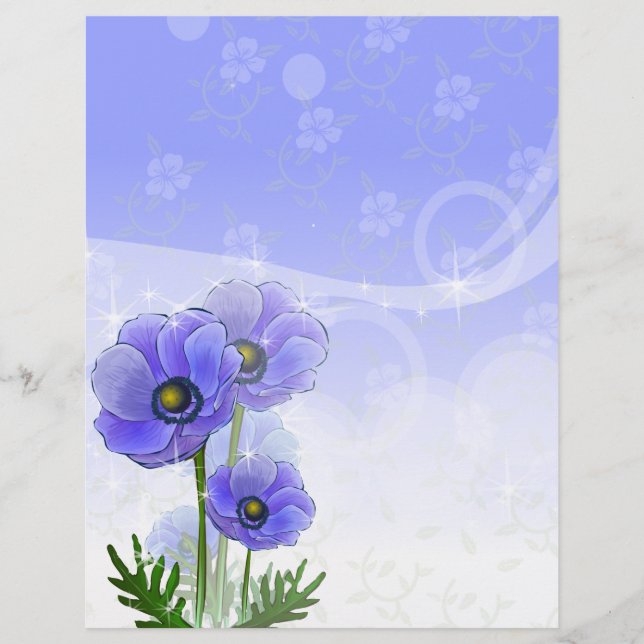 Anemone Blue Linen Stationery (Vorderseite)