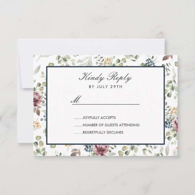Anemone Blush Blue chic Blume Hochzeit RSVP (Vorderseite)