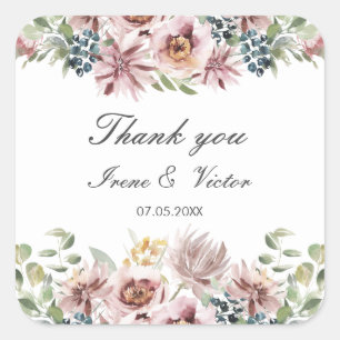 Anemone Blush Dusty Palette Hochzeit Danke Quadratischer Aufkleber