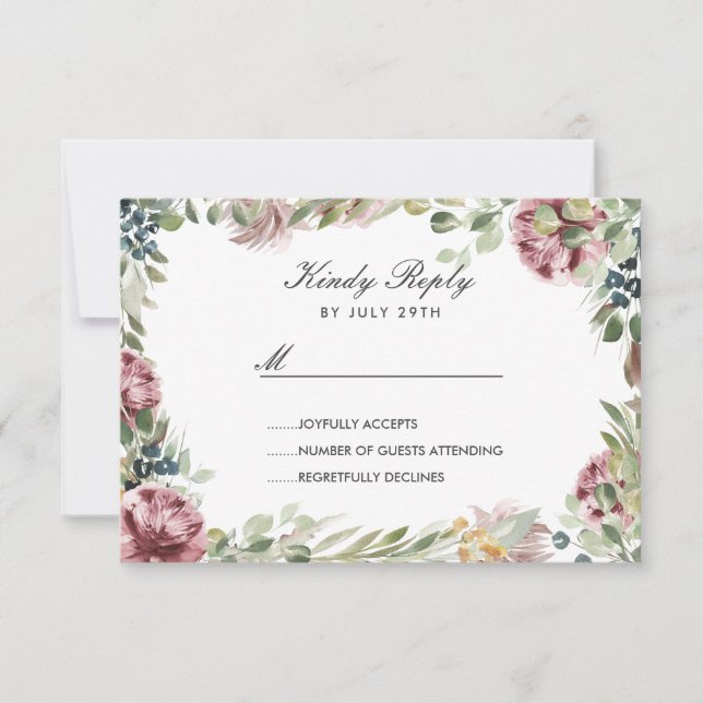 Anemone Blush Pink Blume Rahmen Hochzeitsszenario  RSVP Karte (Vorderseite)