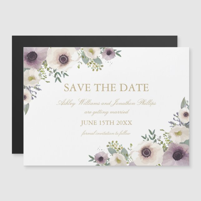 Anemone Bouquet Magnetic Save the Date Magneteinladung (Vorne/Hinten)