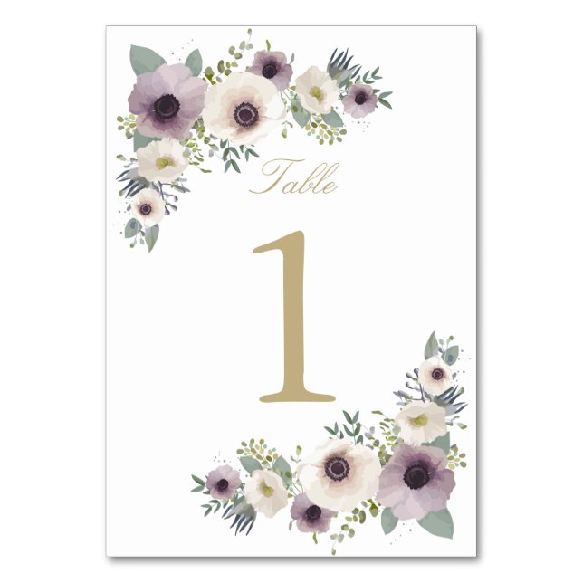 Anemone Bouquet Tischnummer Card (Vorderseite)