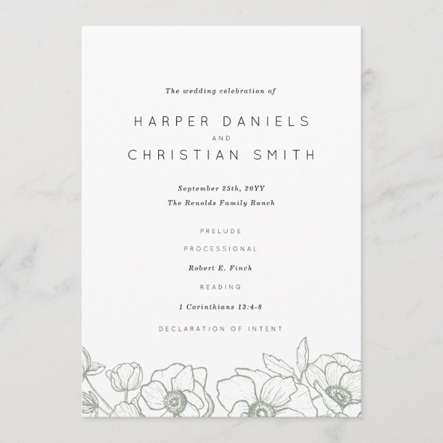 Anemone Bouquet Wedding Programm (Vorderseite)