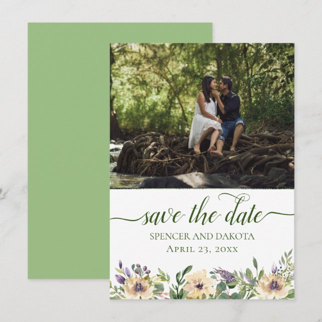 Anemone Floral Lila Creme Boho Grüne Foto Save The Date (Vorne/Hinten)