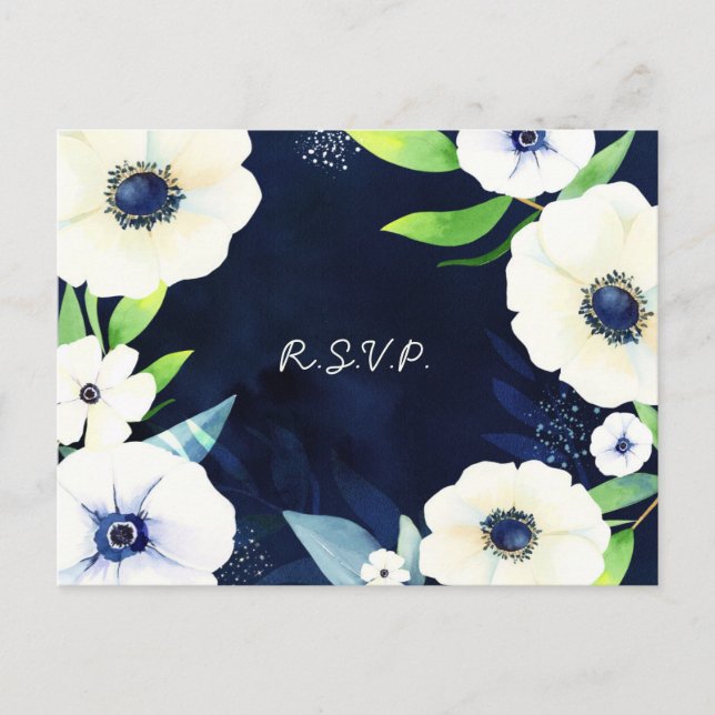 Anemone Floral Wreath Wedding RSVP Einladungspostkarte (Vorderseite)