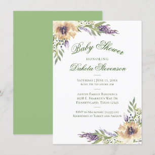 Anemone Greenery Floral Boho Chic Baby Shower Einladung