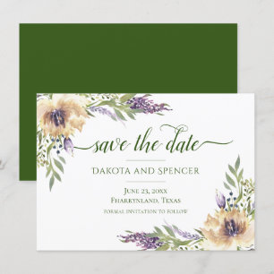 Anemone Lavender Lila Creme Boho Grüne Blüte Save The Date