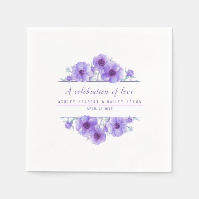 Anemone lila Blume Aquarellkunst Serviette (Vorderseite)