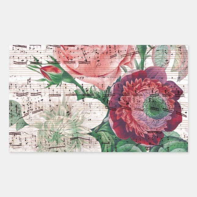 Anemone Music Shabby Chic Rechteckiger Aufkleber (Vorderseite)