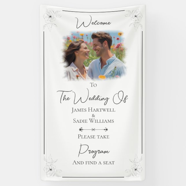 *Anemone on White wedding Find Your Seat Banner (Vertikal)