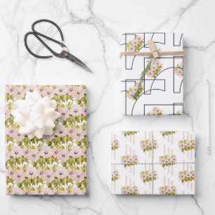 Anemone Pink Blume Aquarell Handgestrichen Geschenkpapier Set