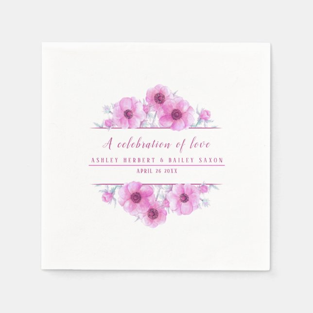 Anemone rosa Blume Aquarellkunst Serviette (Vorderseite)