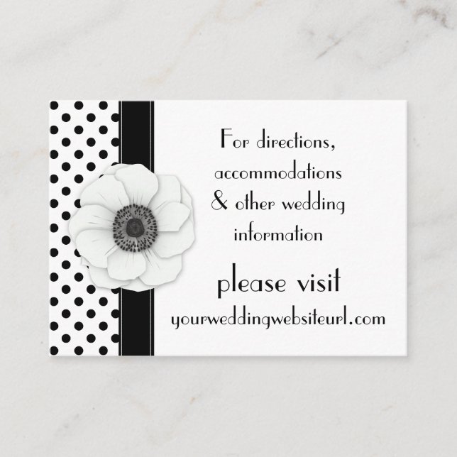 Anemone Schwarz-weiß Polka Dots Wedding Website Begleitkarte (Vorderseite)
