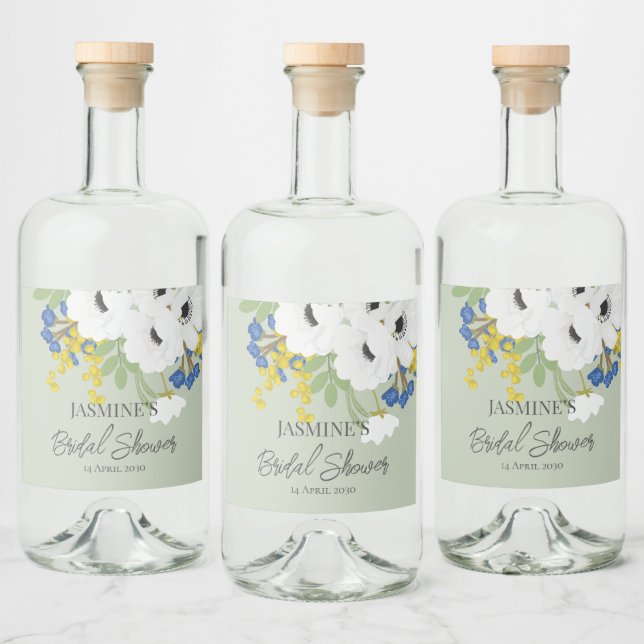 Anemone Spring Floral Bouquet Brautparty Alkoholflaschenetikett (Flaschen)