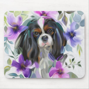 'Anemone' Tricolor cavalier dog art mousepad