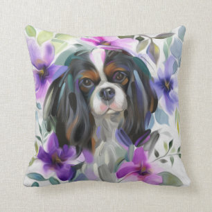 'Anemone' Tricolor cavalier dog art pilz Kissen