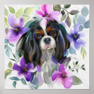 'Anemone' Tricolor cavalier dog art print Poster