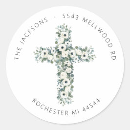 Anemone und Eukalyptus-Kreuzadresse Runder Aufkleber