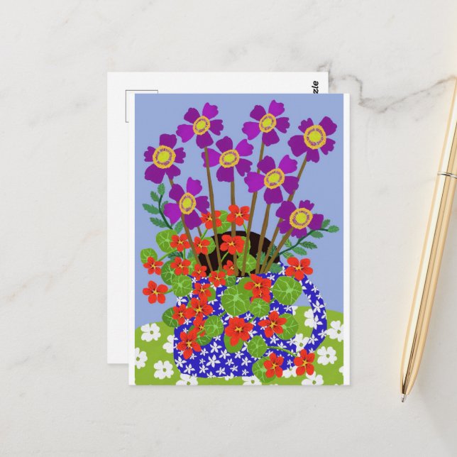 Anemone und Nasturtium Postkarte (Vorderseite/Rückseite Beispiel)