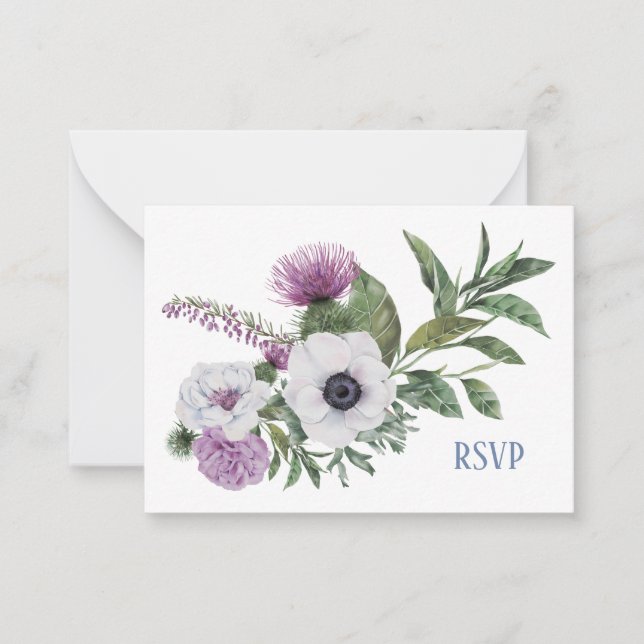 Anemone und Thistle RSVP-Karte Mitteilungskarte (Vorderseite)