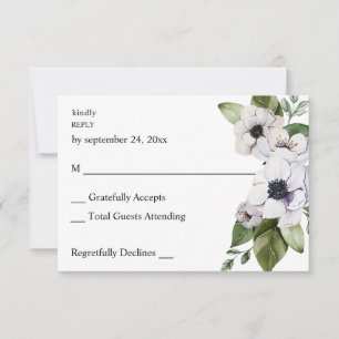 Anemone White Floral no Meal UAWG RSVP Karte
