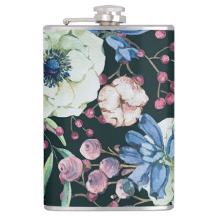 Anemone-Wildblumen: Vintage-Wasserfarbmuster Flachmann
